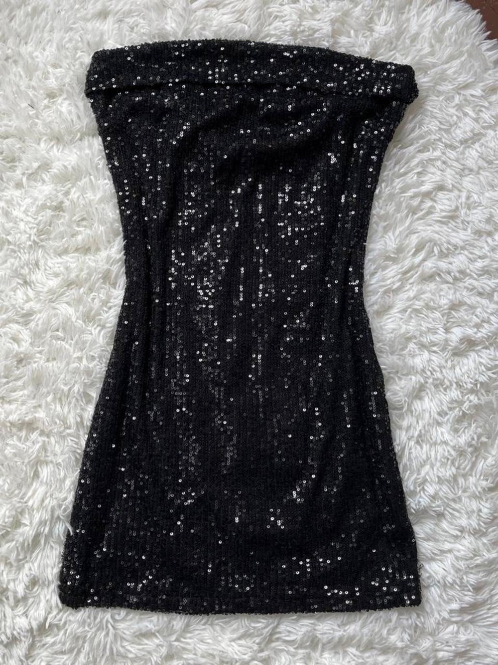 Black Sequin Strapless Dress